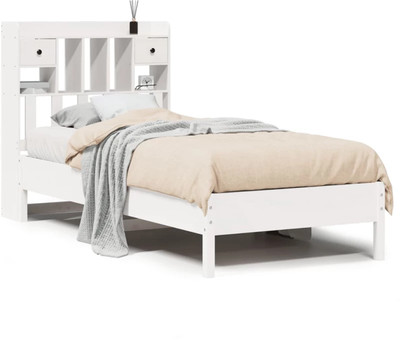 vidaXL Κρεβάτι Βιβλιοθήκη Χωρίς Στρώμα Λευκό 75x190 εκ Μασίφ Πεύκο