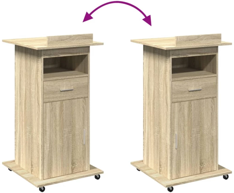 vidaXL Αναλόγιο με Ροδάκια & Συρτάρι Sonoma Δρυς 55x55x107εκ Επεξ Ξύλο