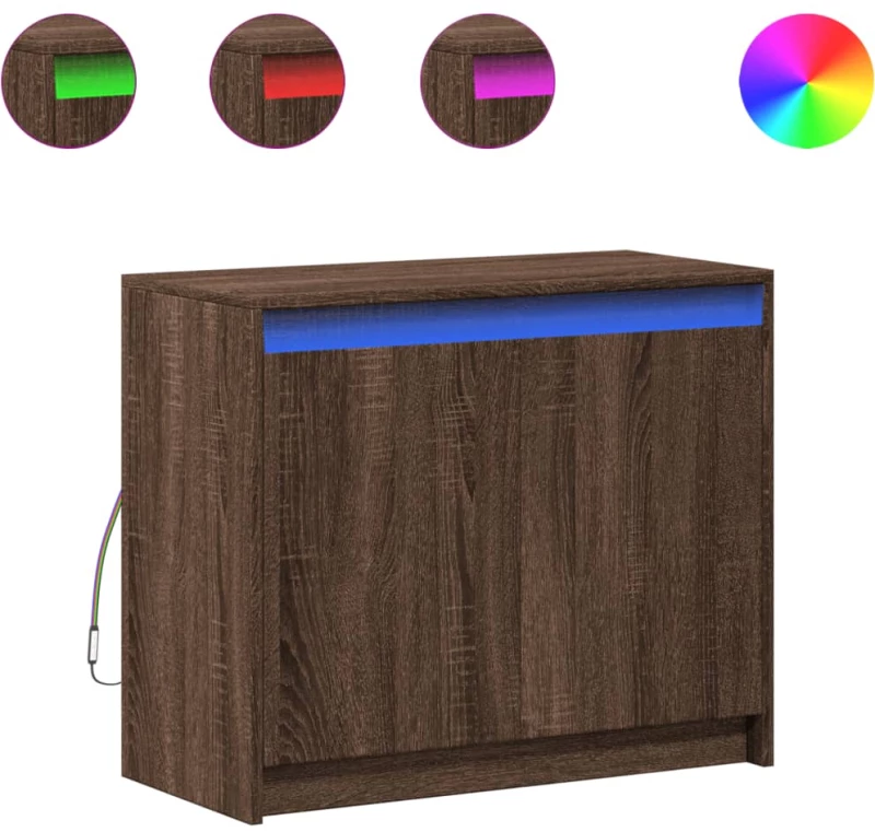 vidaXL Ντουλάπι με Φώτα LED Καφέ Δρυς 72x34x61 εκ. Επεξεργασμένο Ξύλο