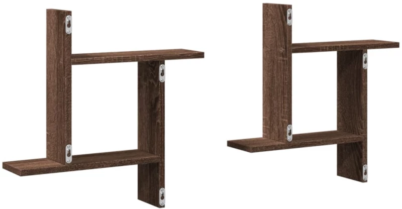 vidaXL Ραφιέρες Τοίχου 2 τεμ. Καφέ Δρυς 50x12x50εκ. Επεξεργασμένο Ξύλο