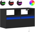 vidaXL Έπιπλο Τοίχου Τηλεόρασης με LED Μαύρο 80x31x45 εκ.