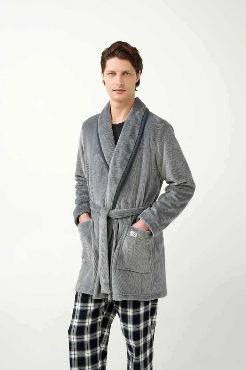 Vamp ανδρική ρόμπα γκρί fleece regular fit 21708