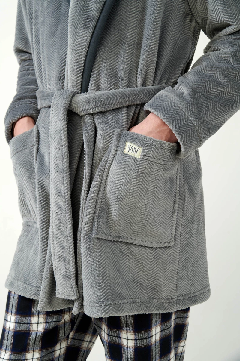 Vamp ανδρική ρόμπα γκρί fleece regular fit 21708
