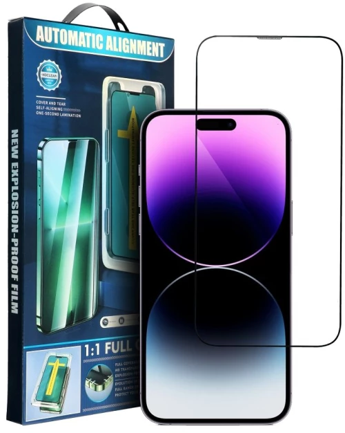 5D Full Glue Tempered Glass for iPhone 15 Pro Max black + applicator