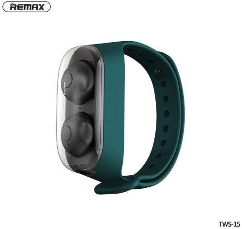 REMAX wireless stereo earbuds TWS-15 with docking station in smartband green