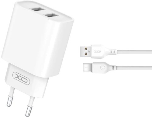 XO wall charger CE02C 2x USB 2,1A white + USB-C cable