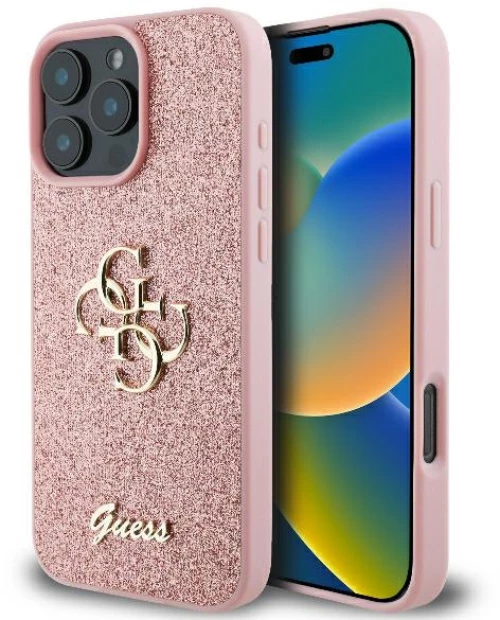Guess case for iPhone 16 Pro 6,3" GUHCP16LHG4SGP Fixed Glitter Big 4G pink