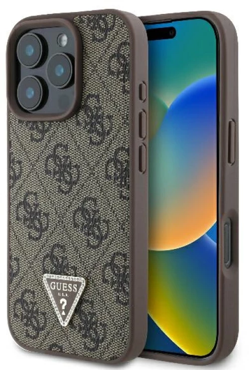 Guess case for iPhone 16 Pro Max 6,9" GUHCP16XP4TDPW Leather 4G Triangle Strass brown MagSafe