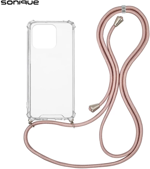 Θήκη Σιλικόνης με Κορδόνι Sonique Armor Clear Xiaomi Redmi 12C Ροζ Χρυσό Σατινέ