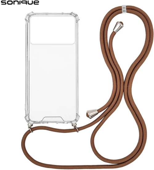 Θήκη Σιλικόνης με Κορδόνι Sonique Armor Clear Xiaomi Poco X6 Pro 5G Καφέ