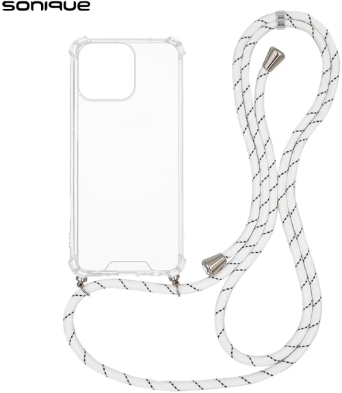 Θήκη Σιλικόνης με Κορδόνι Sonique Armor Clear Apple iPhone 16 Pro Max Rainbow Λευκό