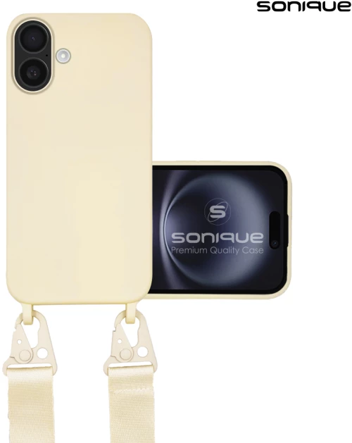 Θήκη Σιλικόνης με Strap CarryHang Sonique Apple iPhone 16 Plus Μπεζ