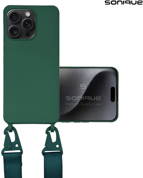 Θήκη Σιλικόνης με Strap CarryHang Sonique Apple iPhone 16 Pro Max Πράσινο Σκούρο