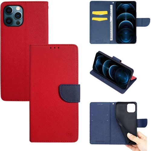 Θήκη Πορτοφόλι Sonique Trend Wallet Apple iPhone 12 / iPhone 12 Pro Κόκκινο / Σκούρο Μπλε