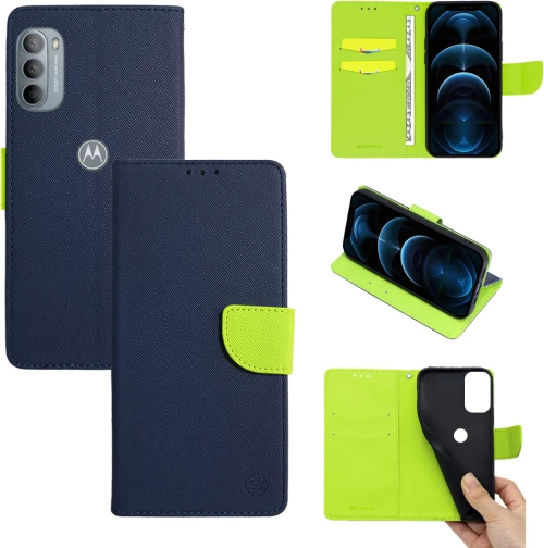 Θήκη Πορτοφόλι Sonique Trend Wallet Motorola Moto G31 4G / Moto G41 4G Σκούρο Μπλε / Λαχανί