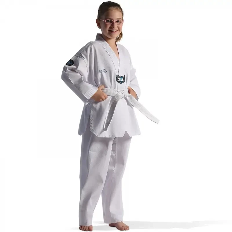 Taekwondo Στολή Olympus CLUB Ριγωτή Άσπρο Ρεβέρ