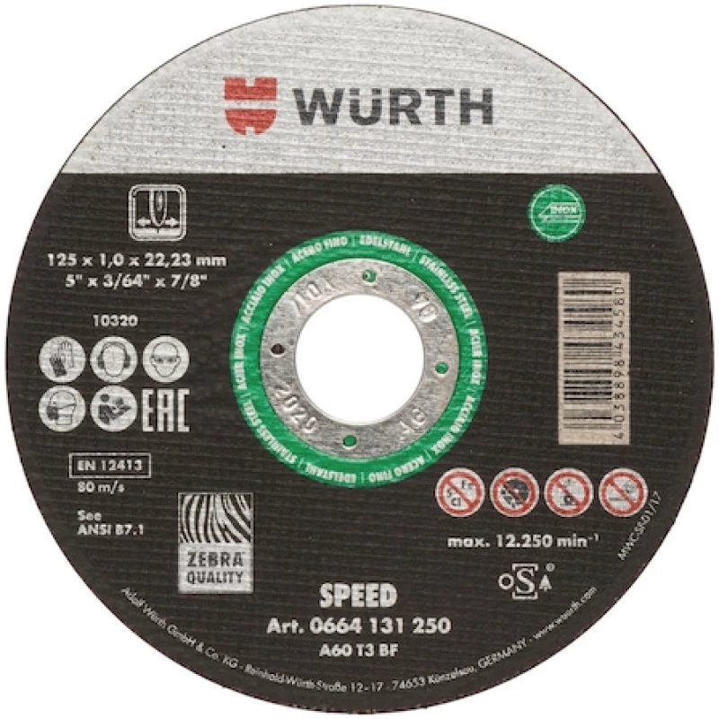 Δίσκος Κοπής Speed για Ανοξείδωτα Quality Zebra - Φ125X0.8