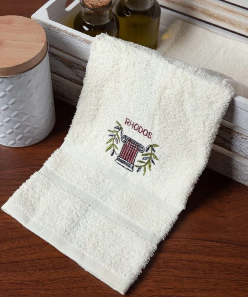 Δωδεκάδα πετσέτες χεριών (30cm x 50cm) ivory με κόκκινο κίωνα ΡΟΔΟΣ Silk Fashion