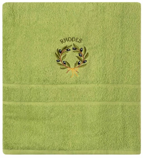 Πετσέτα Σώματος ( 70cm x 140cm ) Πράσινο με Στεφάνι ΡΟΔΟΣ Silk Fashion