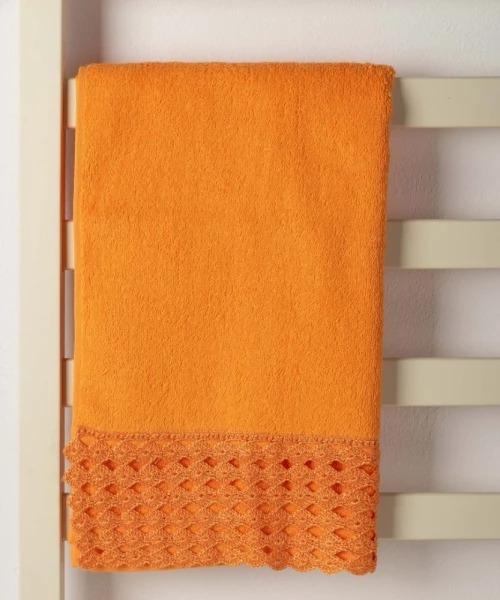 Πετσέτα Σώματος (100cm x 150cm) με δαντέλα πορτοκαλί Silk Fashion