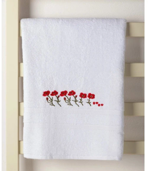 Πετσέτα Σώματος ( 100cm x 150cm ) Λευκό με Κόκκινο Λουλούδι Silk Fashion