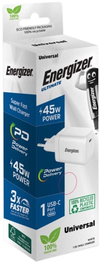 Φορτιστής Ταξιδίου Energizer Fast Charge με USB-C 45W  Λευκός