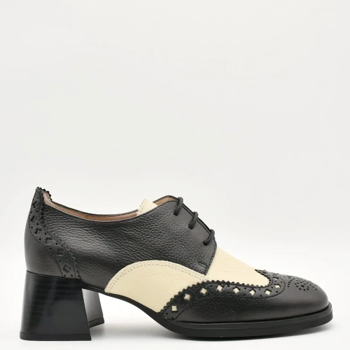 Derbies παπούτσια με τακούνι Γυναικεία Hispanitas CHI243579 Milan σε δέρμα μαύρο με μπεζ