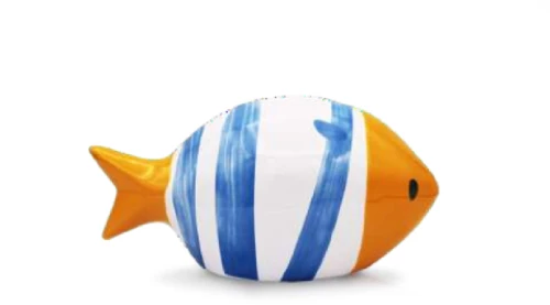 Διακοσμητικά Πήλινα Ψάρια Ριγέ - Ψάρι Κίτρινι-Μπλέ 20x10x8cm