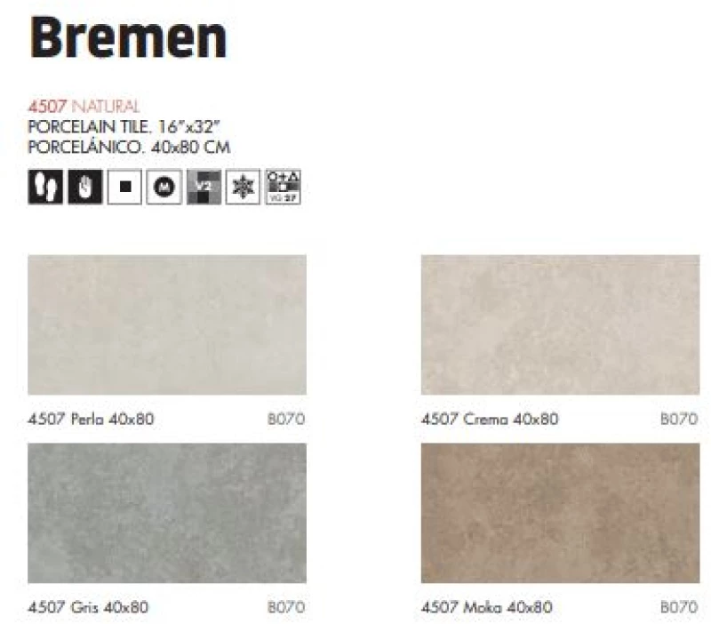 Πλακάκι Μπάνιου Bremen 4207 Perla 40x80 cm Ανοιχτό Γκρι