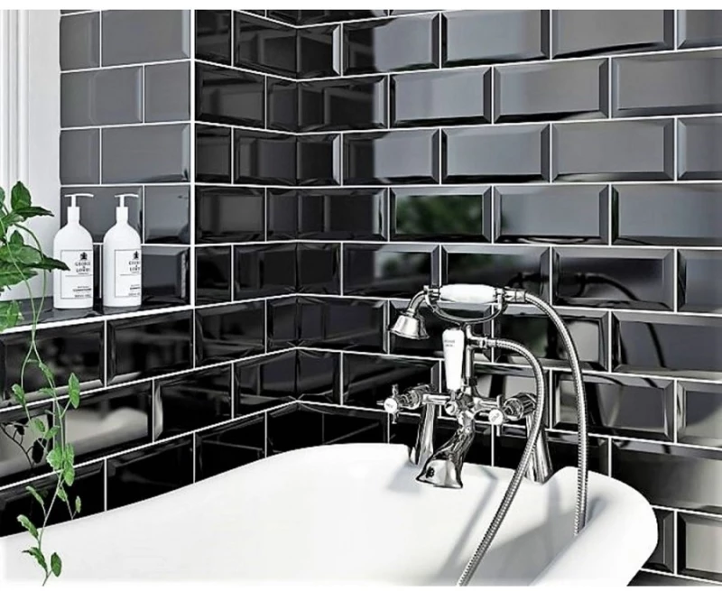Πλακάκι Black Beveled Glossy 10x20