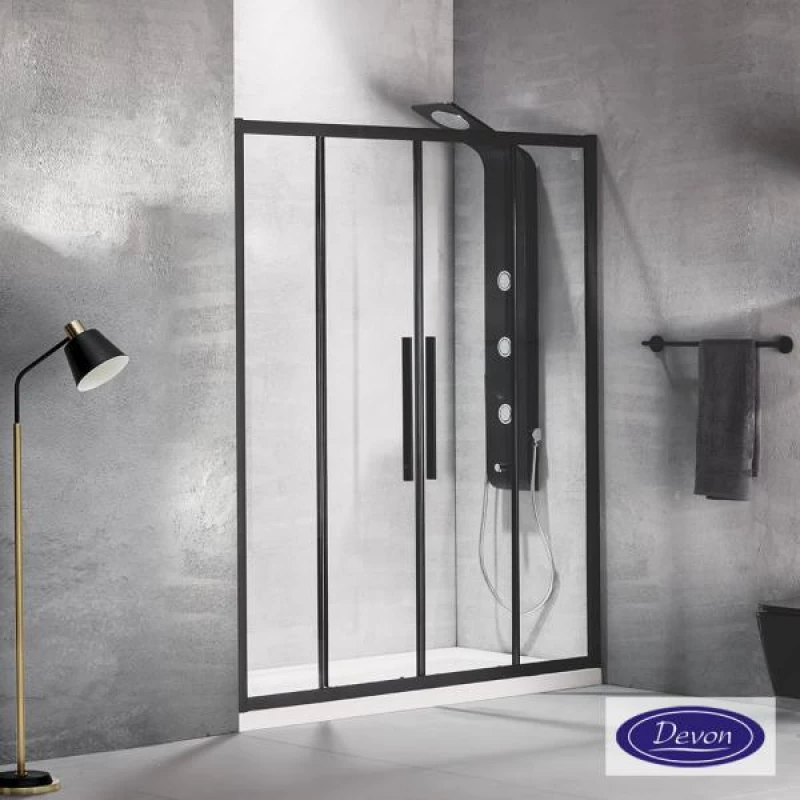 Ευθύγραμμη Καμπίνα Ντουζιέρας Devon Flow Slider 164-167x195cm Clear Glass SL2F160C-400 Black Matt