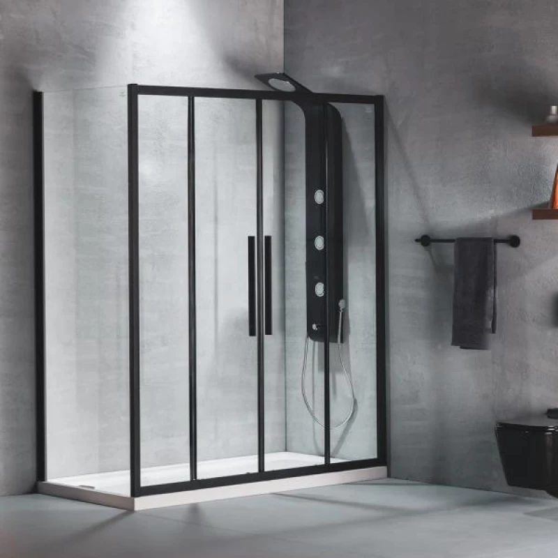 Ευθύγραμμη Καμπίνα Ντουζιέρας Devon Flow Slider 164-167x195cm Clear Glass SL2F160C-400 Black Matt