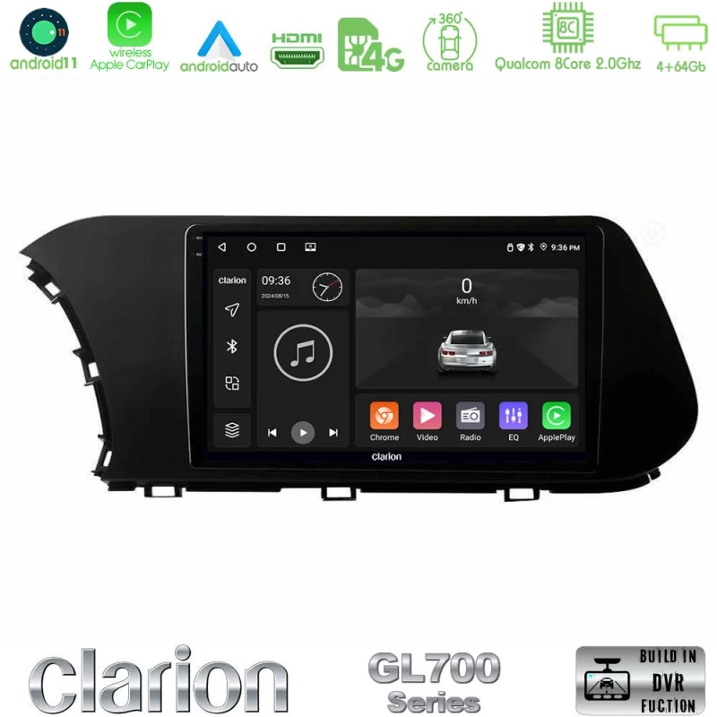 Clarion GL700 Series 8Core Android13 4+64GB Hyundai i20 2021-2023 Navigation Multimedia Tablet 9" Με Carplay & Android Auto