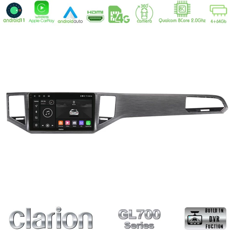 Clarion GL700 Series 8Core Android13 4+64GB VW Sportsvan 2014-2020 Navigation Multimedia Tablet 10" (Silver/Grey Color) Με Carplay & Android Auto