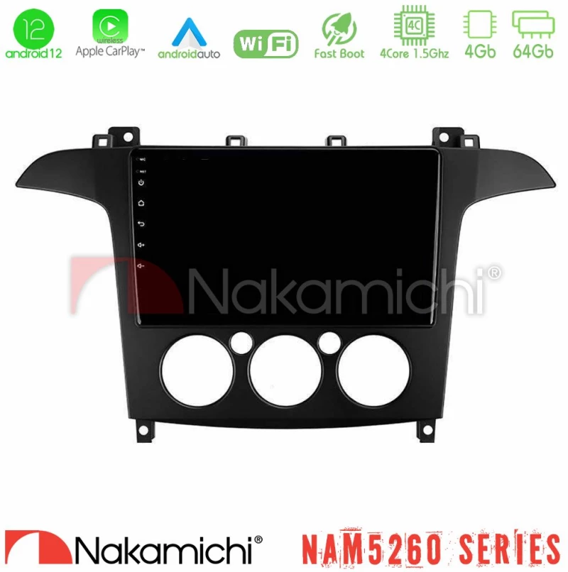 Nakamichi NAM5260 Series 4Core Android12 4+64GB Ford S-Max 2006-2008 (manual A/C) Navigation Multimedia Tablet 9" Με Carplay & Android Auto
