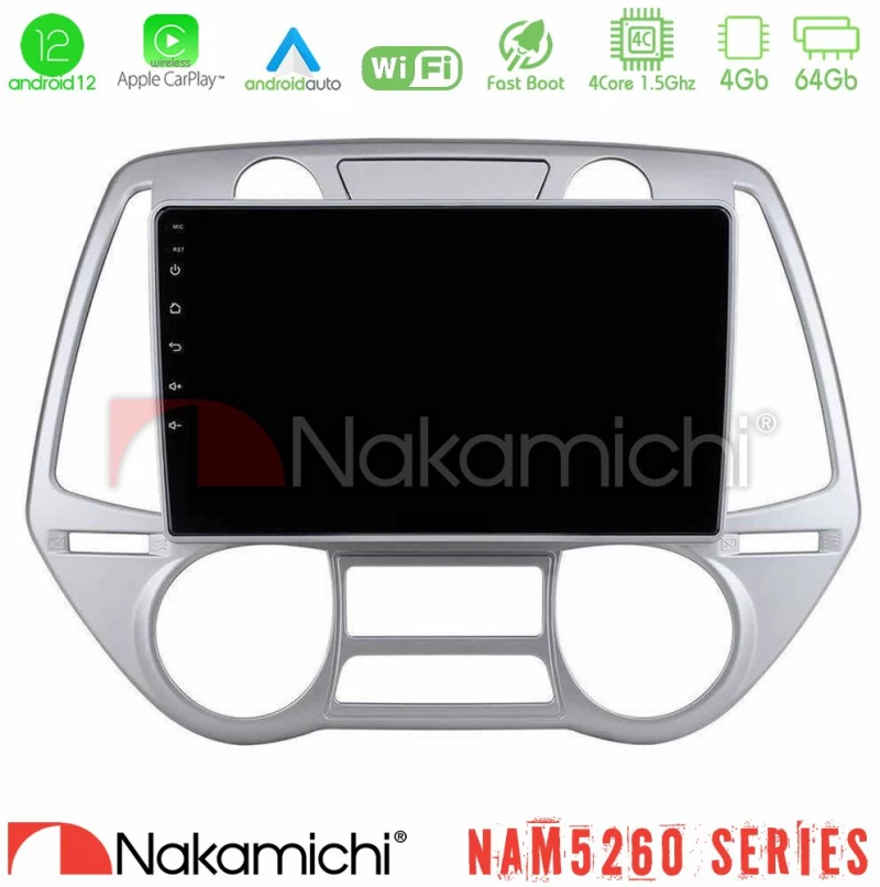 Nakamichi NAM5260 Series 4Core Android12 4+64GB Hyundai i20 2009-2012 Auto A/C Navigation Multimedia Tablet 9" Με Carplay & Android Auto