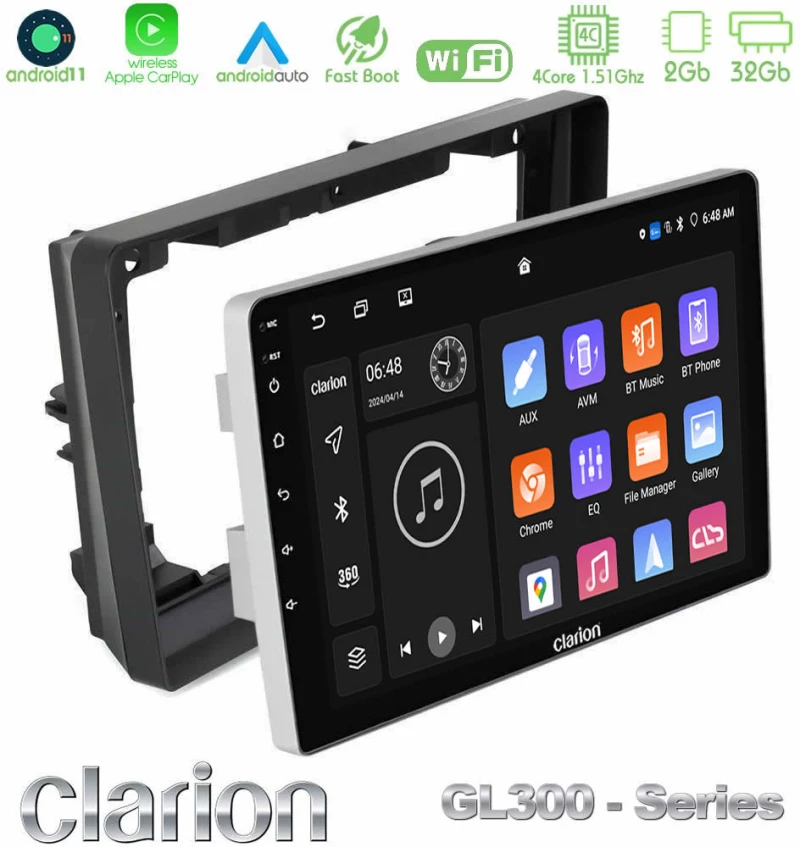 Clarion GL300 Series 4Core Android11 2+32GB Peugeot 308 2013-2020 Navigation Multimedia Tablet 9" Με Carplay & Android Auto