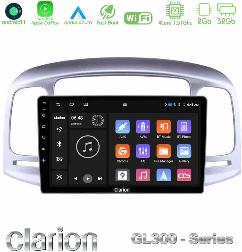 Clarion GL300 Series 4Core Android11 2+32GB Hyundai Accent 2006-2011 Navigation Multimedia Tablet 9" Με Carplay & Android Auto