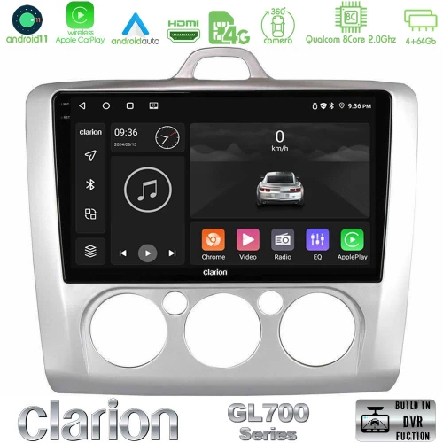 Clarion GL700 Series 8Core Android13 4+64GB Ford Focus Manual AC Navigation Multimedia Tablet 9" Με Carplay & Android Auto