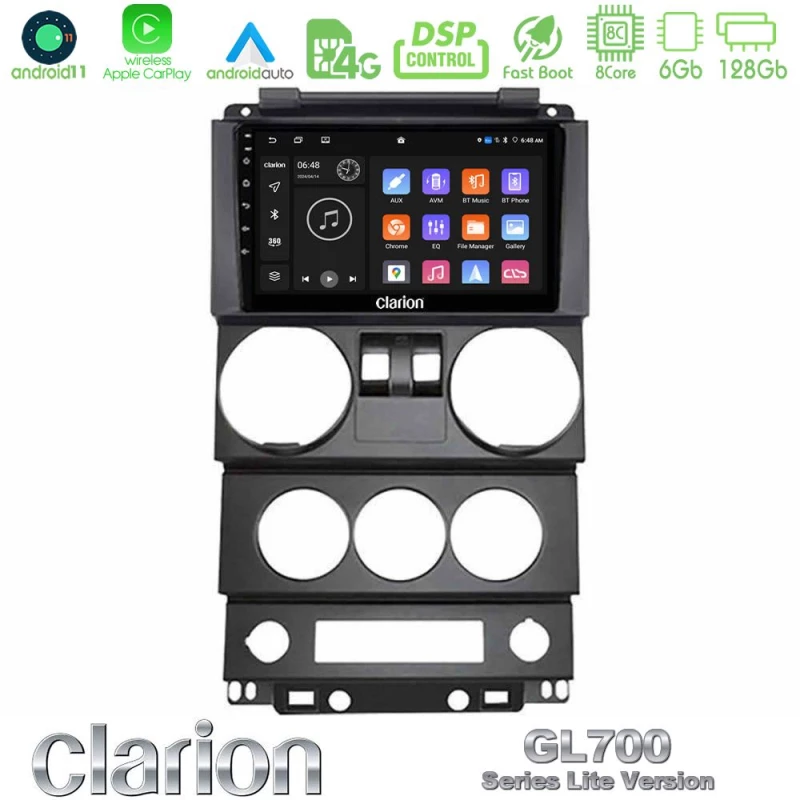 Clarion GL700 Lite Series 8Core Android11 6+128GB Jeep Wrangler 2Door 2008-2010 Navigation Multimedia Tablet 9" Με Carplay & Android Auto
