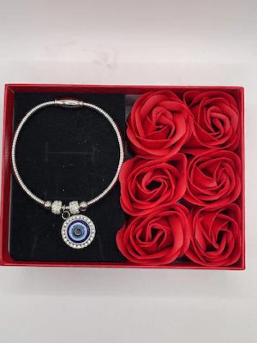 Gift box με παντοτινά λουλούδια 6 τριαντάφυλλα και βραχιόλι από ανοξείδωτο ατσάλι , ιδανικό δώρο για την αγαπημένη σου για επέτειο ή Αγίου βαλεντινου Δεν εμφανίζεται στο Skroutz