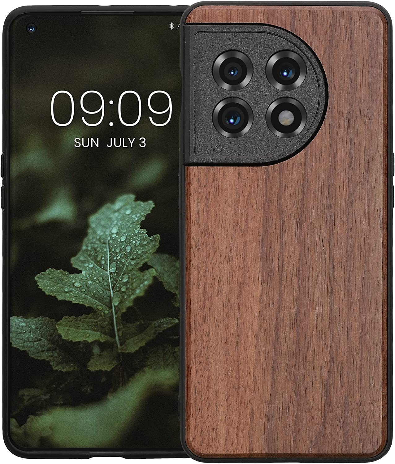 KWmobile Σκληρή Ξύλινη Θήκη με TPU Bumper - OnePlus 11 - Dark Brown / Walnut (60789.18)