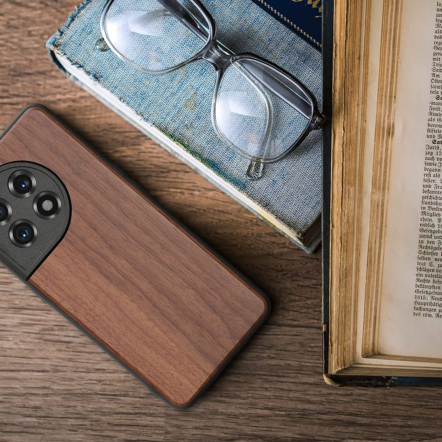 KWmobile Σκληρή Ξύλινη Θήκη με TPU Bumper - OnePlus 11 - Dark Brown / Walnut (60789.18)