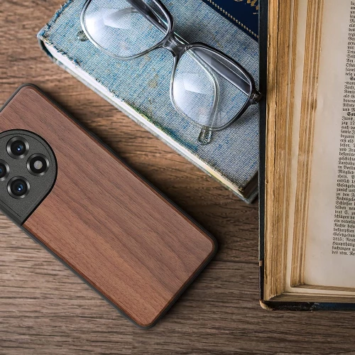 KWmobile Σκληρή Ξύλινη Θήκη με TPU Bumper - OnePlus 11 - Dark Brown / Walnut (60789.18)