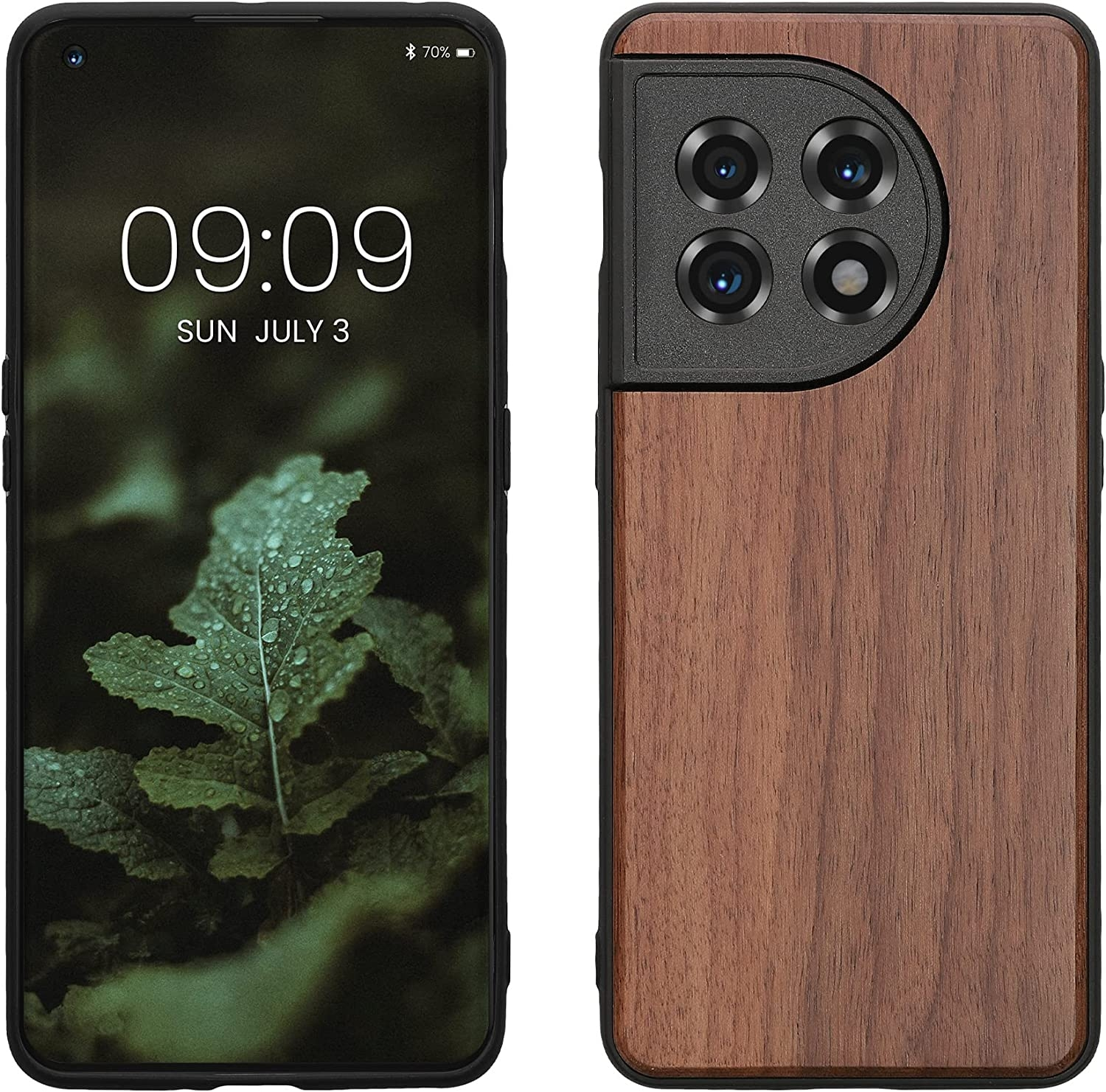 KWmobile Σκληρή Ξύλινη Θήκη με TPU Bumper - OnePlus 11 - Dark Brown / Walnut (60789.18)