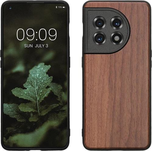 KWmobile Σκληρή Ξύλινη Θήκη με TPU Bumper - OnePlus 11 - Dark Brown / Walnut (60789.18)