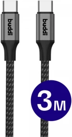 Buddi Flex - Καλώδιο Φόρτισης και Μεταφοράς Δεδομένων Type-C σε Type-C - 300cm - 60W - Black - (8719246446016)