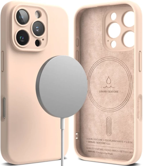 Ανθεκτική MagSafe Θήκη Σιλικόνης - Apple iPhone 16 Pro - Ringke Silicone Magnetic - Pink Sand (8809961789960)