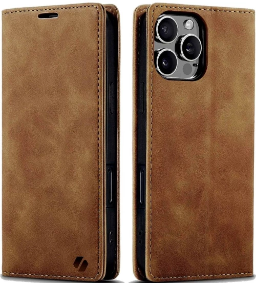 Θήκη Apple iPhone 16 Pro - Spacecase Wallet Πορτοφόλι - Light Brown (5905719111427)