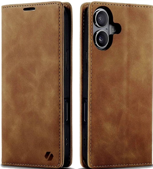 Θήκη Apple iPhone 16 - Spacecase Wallet Πορτοφόλι - Light Brown (5905719111366)